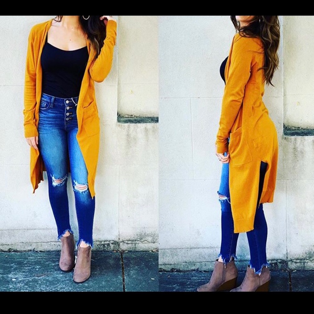 Rust colored long split cardigan